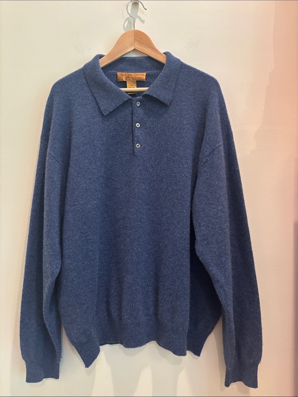 Men’s 100% Cashmere Sweater Collared Blue Size XL